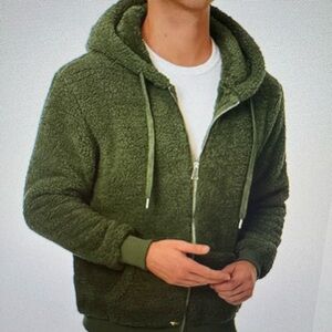 Amazon Essentials Men's Olive Zip-Up Sherpa Hoodie